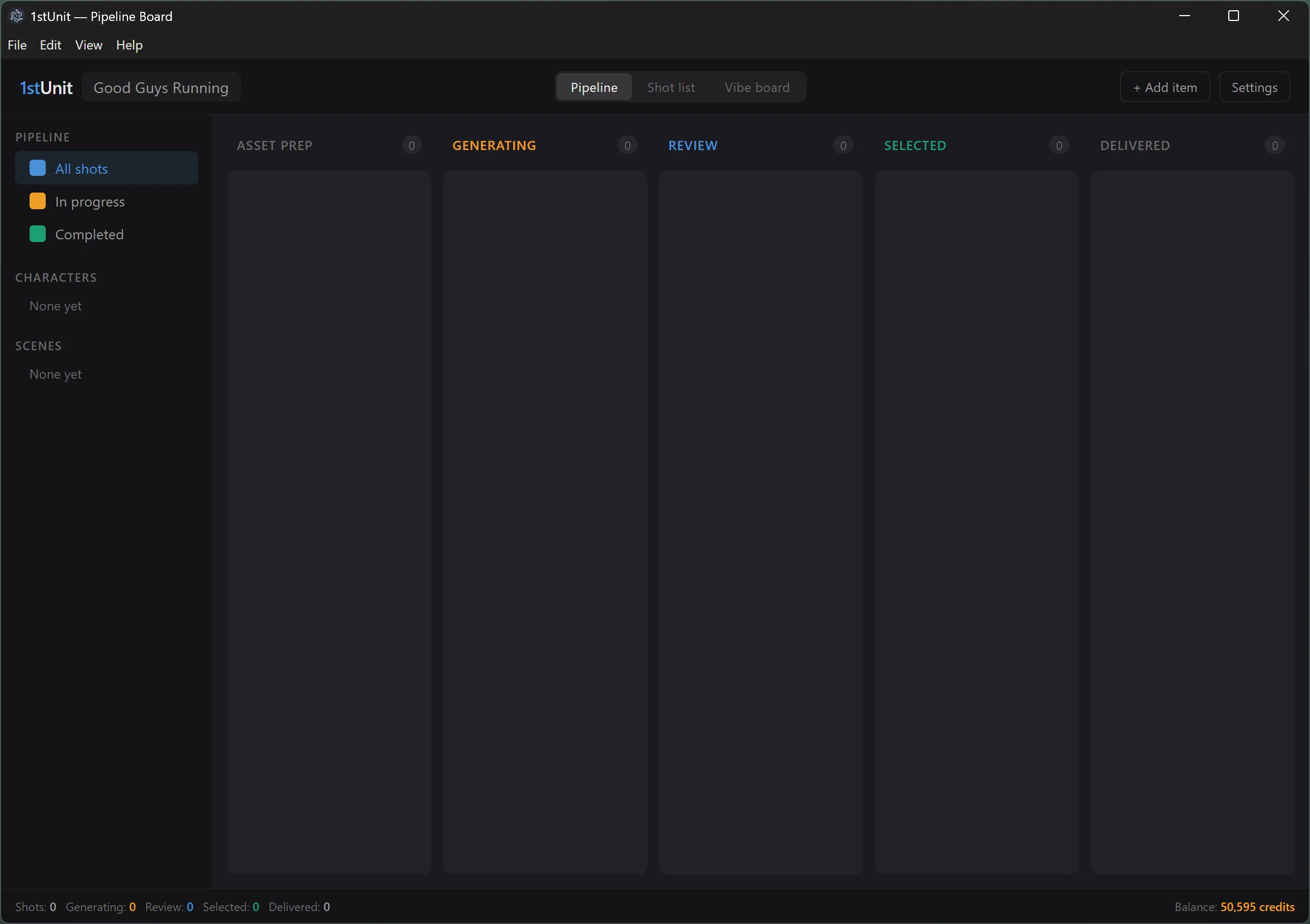 The empty pipeline board immediately after creating a new project.