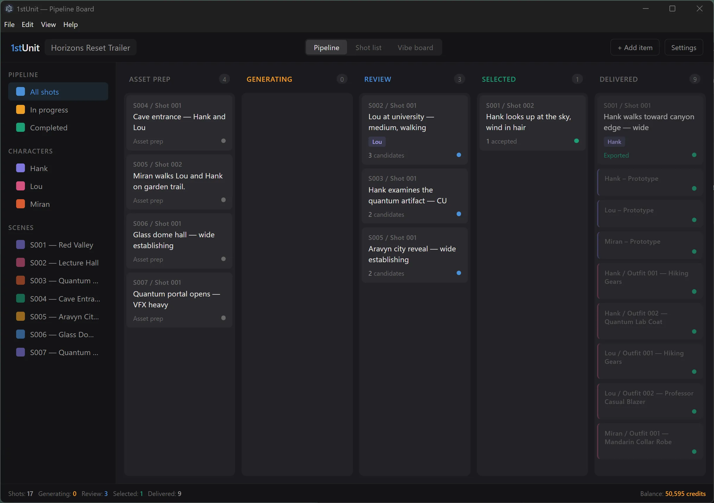 A full pipeline board with cards in every column. The card border colors are visible.